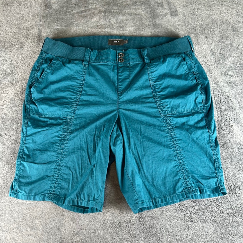 Torrid Teal Blue Cargo Shorts Plus Size 2 Elastic Waist Cotton Stretch Pockets